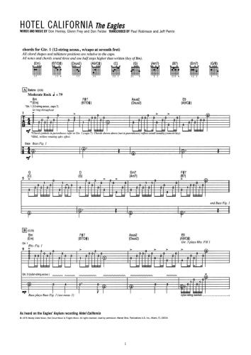 Hotel California. Chords for 12-string acoustic guitar with capo at seventh fret