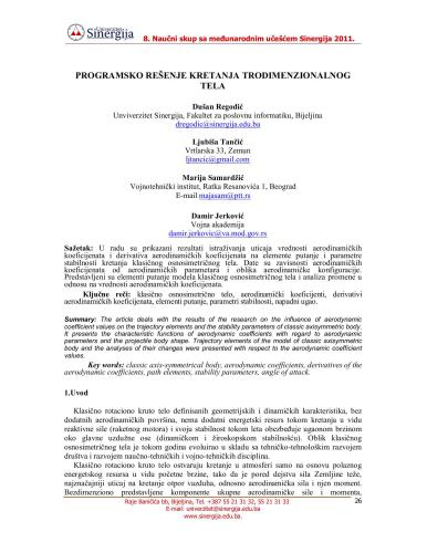 Programsko rešenje kretanja trodimenzionalnog tela