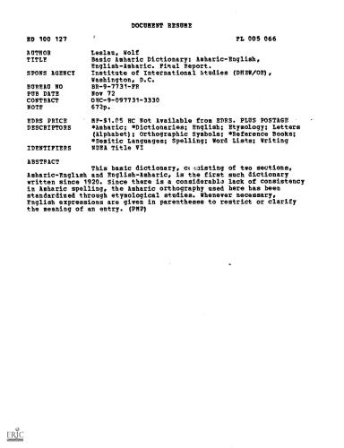 Basic Amharic Dictionary: Amharic-English, English-Amharic