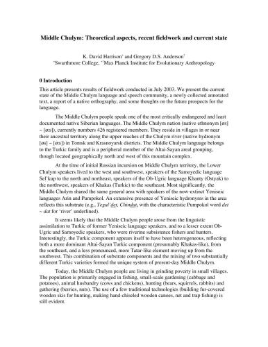 Middle Chulym: theoretical aspects, recent fieldwork and current state