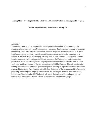 Going moose-hunting in Middle Chulym: a thematic unit in an endangered language