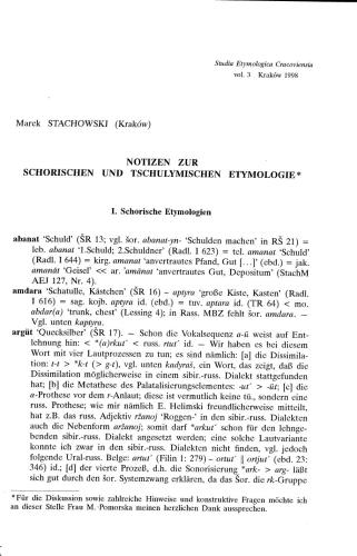 Notizen zur schorischen und tschulymischen Etymologie