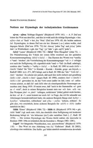 Notizen zur Etymologie der tschulymischen Gerätenamen