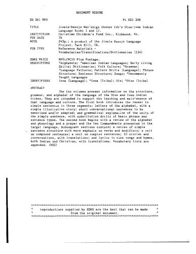 Jiwele-Baxoje Wan'shige Ukenye Ich'e Otoe-Iowa Indian Language Books I and II