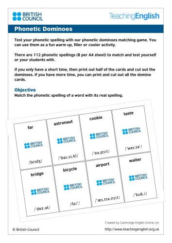 Phonetic dominoes board game