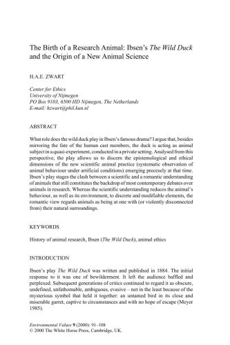The Birth of a Research Animal: Ibsen's The Wild Duck and the Origin of a New Animal Science
