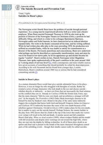 Suicides in Ibsen's Plays
