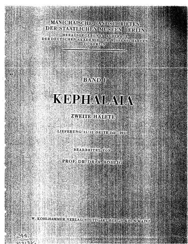 Kephalaia. Zweite Hälfte (Lieferung 11-12)