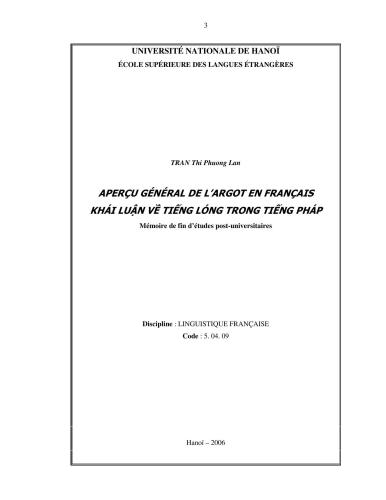 Aperçu général de l'argot en français
