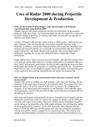 Uses of Radar 2000 during projectile development and production