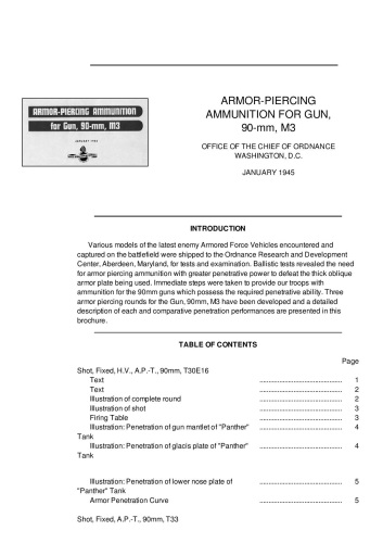 Armor-piercing ammunition for gun, 90-mm, M3