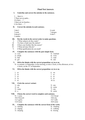 Straightforward Elementary Final Test Answers
