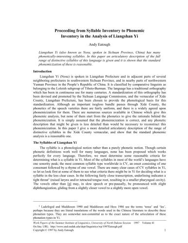 Proceeding from syllable inventory to phonemic inventory in the analysis of Liangshan Yi