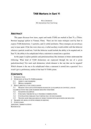 TAM markers in Sani Yi