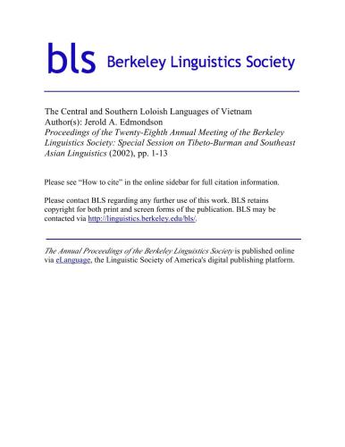 The Central and Southern Loloish languages of Vietnam
