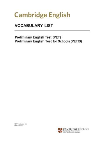 Cambridge English PET Vocabulary List