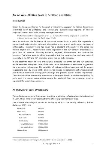 Aw Ae wey - Written Scots in Scotland and Ulster