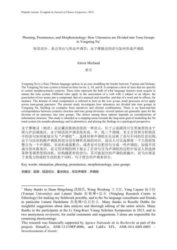 Phrasing, prominence, and morphotonology: how utterances are divided into tone groups in Yongning Na