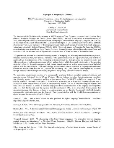 A synopsis of Yongning Na (Mosuo)