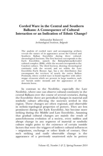 Corded Ware in the Central and Southern Balkans: A Consequence of Cultural Interaction or an Indication of Ethnic Change?