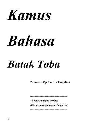 Kamus Bahasa Batak Toba