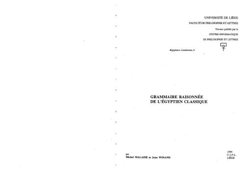 Grammaire raisonnée de l'égyptien classique