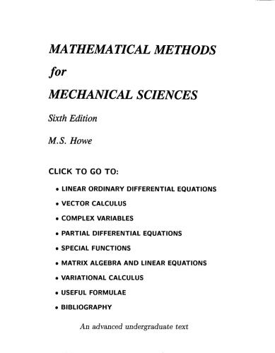 Mathematical Methods for Mechanical Sciences