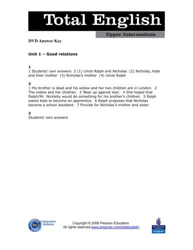 Total English Upper-Intermediate DVD Answer Key
