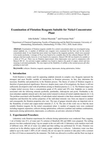 Examination of Flotation Reagents Suitable for Nickel Concentrator Plant