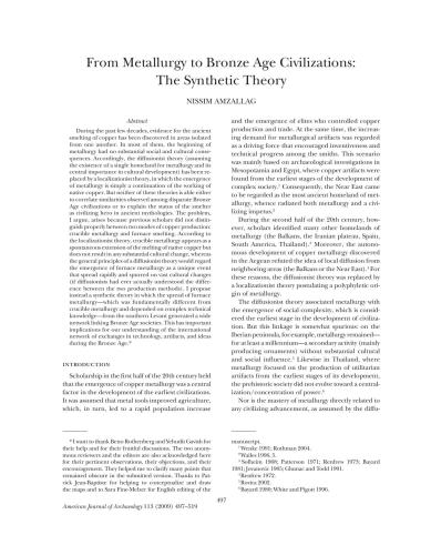 From Metallurgy to Bronze Age Civilizations: The Synthetic Theory