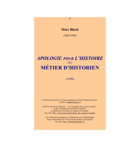 Apologie pour l'histoire ou métier d'historien