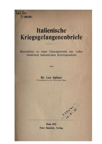 Italienische Kriegsgefangenenbriefe. Materialien zu einer Charakteristik der volkstumlichen italienischen Korrespondenz