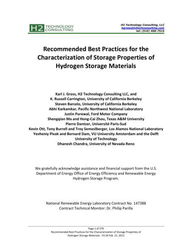 Recommended Best Practices for Characterizing Engineering Properties of Hydrogen Storage Materials (Section 1-5)