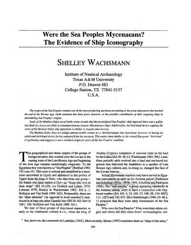 Were the Sea Peoples Mycenaeans? The Evidence of Ship Iconography