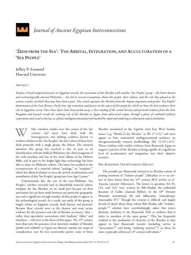 Sherden from the Sea: The Arrival, Integration, and Acculturation of a 'Sea People'