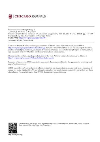 Cherokee Verb Morphology I