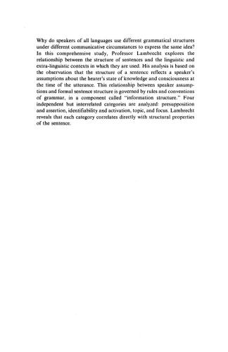 Information Structure and Sentence Form: Topic, Focus, and the Mental Representations of Discourse Referents