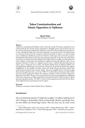 Token Constitutionalism and Islamic Opposition in Tajikistan