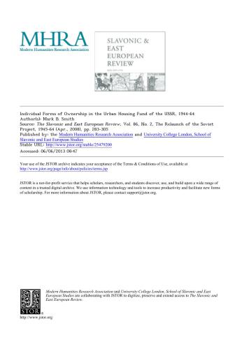 Individual Forms of Ownership in the Urban Housing Fund of the USSR, 1944-64