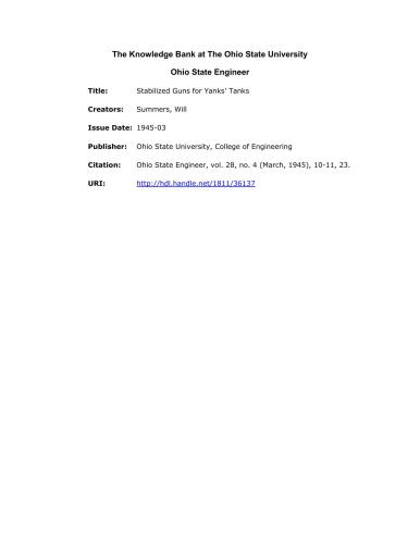 Stabilized Guns for Yanks' Tanks