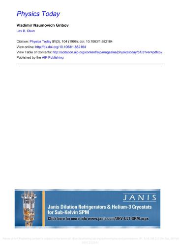 Obituaries: Vladimir Naumovich Gribov