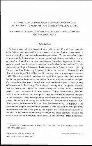 A Glimpse On Copper And Lead Metalworking At Altyn-Depe (Turkmenistan) In The 3rd Millennium BC