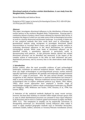 Directional analysis of surface artefact distributions. A case study from the Murghab Delta, Turkmenistan