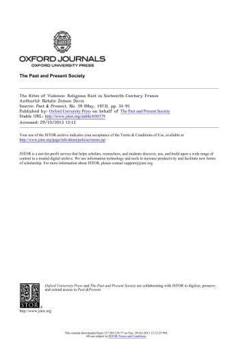 The Rites of Violence: Religious Riot in Sixteen-Century France