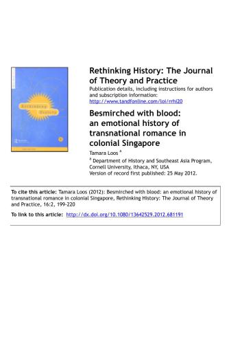 Besmirched with blood: an emotional history of transnational romance in colonial Singapore