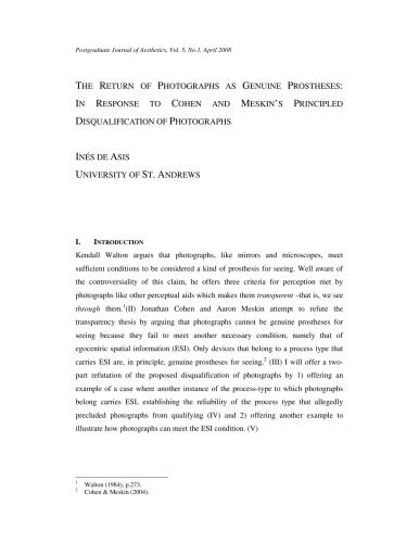 The Return of Photographs as Genuine Prostheses: In Response to Cohen and Meskin's Principled Disqualification of Photographs