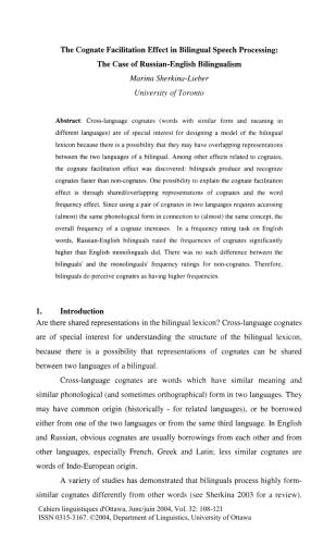 The cognate facilitation effect in bilingual speech processing; the case of Russian-English bilingualism