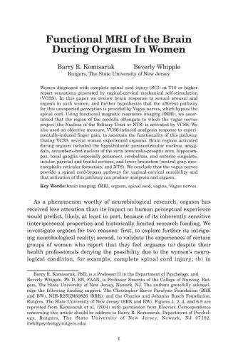 Functional MRI of the Brain During Orgasm In Women