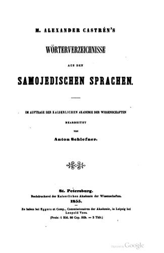 Wörterverzeichnisse aus den samojedischen Sprachen