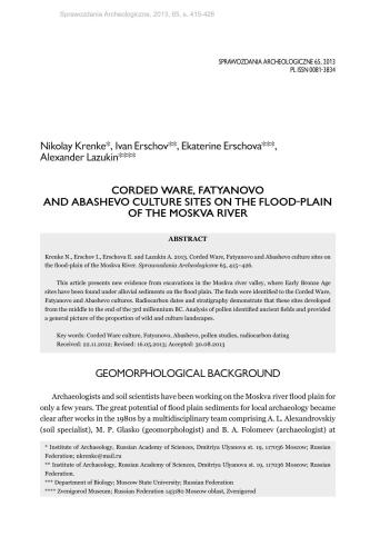 Corded Ware, Fatyanovo and Abashevo culture sites on the flood-plain of the Moskva River